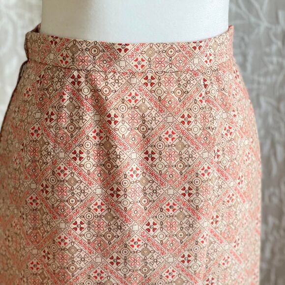 Vintage 70s‎ Handmade Pink Geometric Print Pencil Skirt Retro Size S (26" waist) - Picture 4 of 7